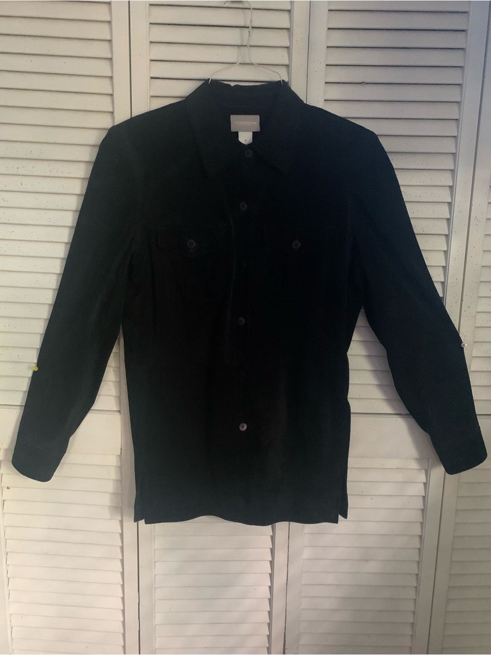 Liz Claiborne Black Suede Leather Button Up Jacket Satiny Lining